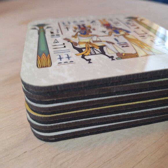 Egyptian Themed Coasters Hieroglyphics Ancient Art Design Set of 6 Foam Backing - Picture 2 of 7